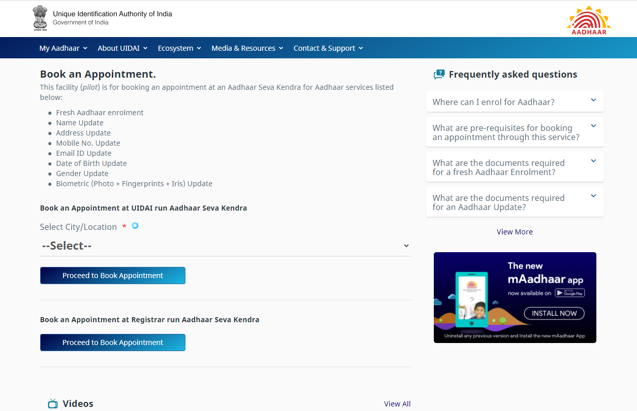 Appointment Page Booking Page